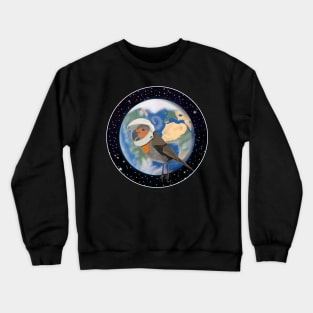 Robin Redbreast in Space Bird Illustration Crewneck Sweatshirt